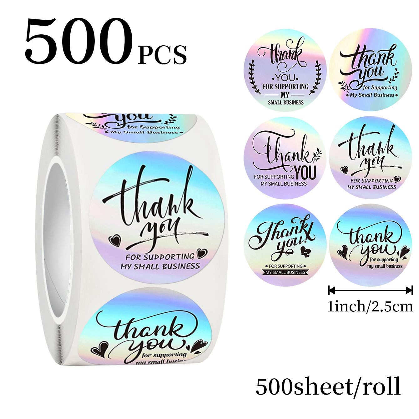 Wedding Souvenir - JCAC 500pcs/rola Adesivos Holográficos de Agradecimento
