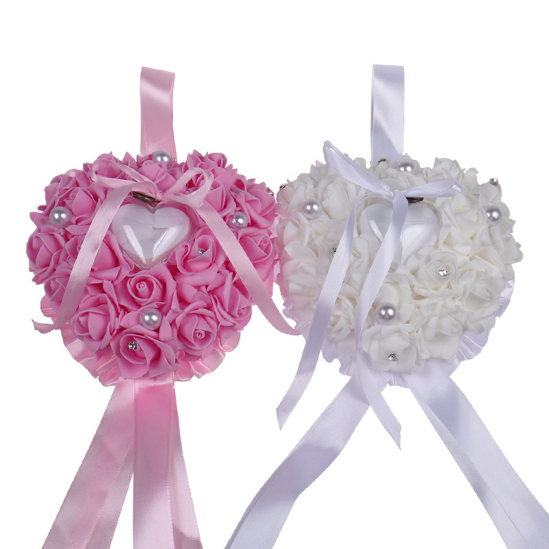 Ring Bearer Pillow - 1 pçs coração-forma rosa flores anel