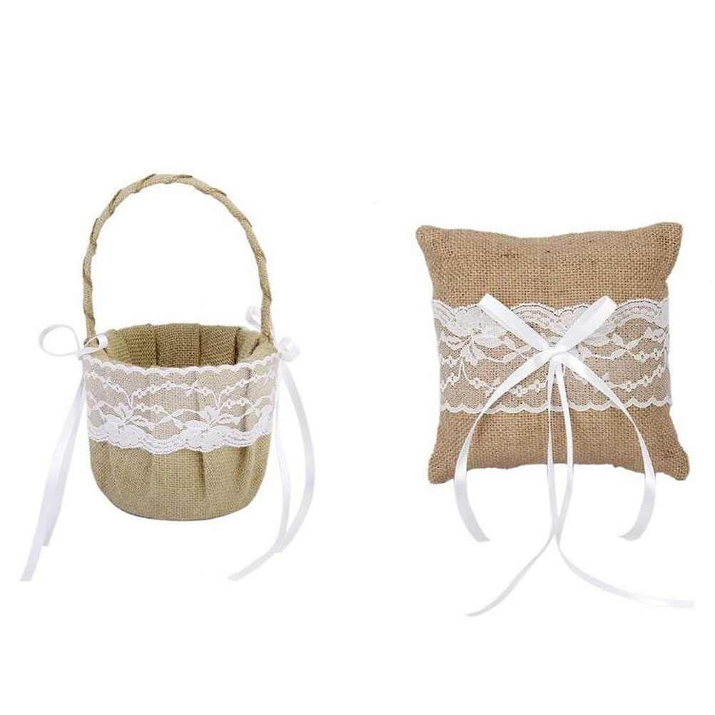 Ring Bearer Pillow - Conjunto de 6 Almofadas de Juta