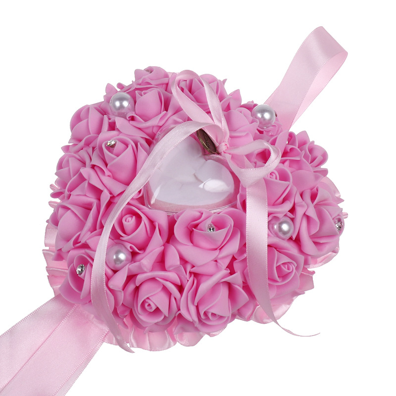 1 pçs coração-forma rosa flore - Ring Bearer Pillow avaliação e preço