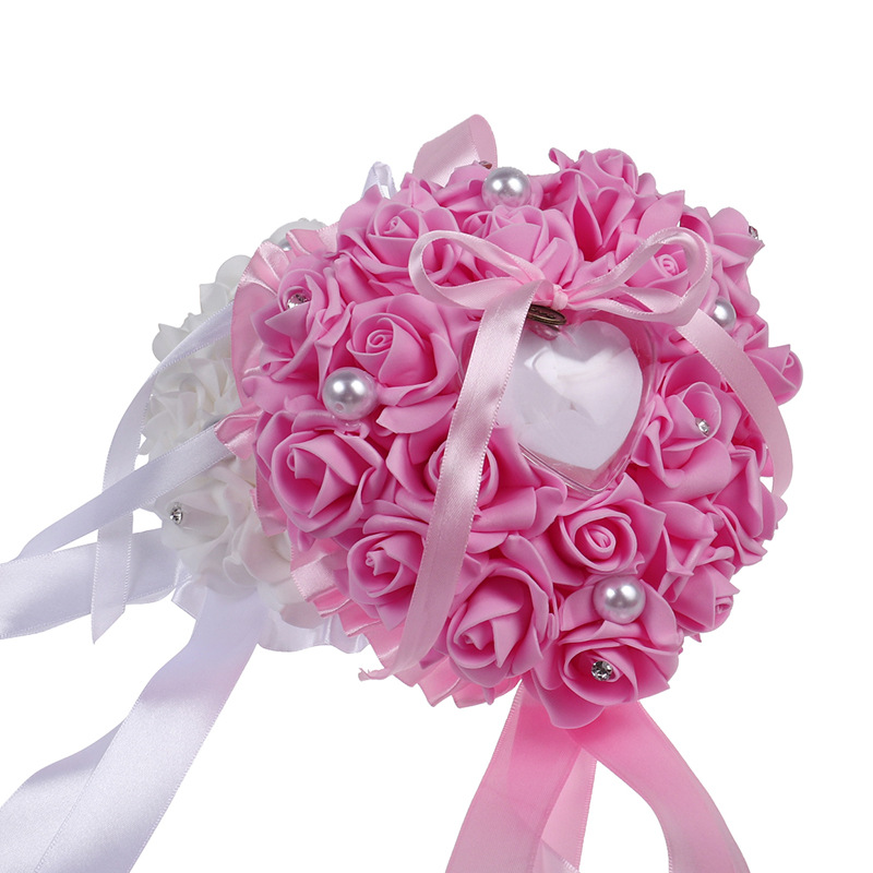 1 pçs coração-forma rosa flore - Ring Bearer Pillow avaliação e preço