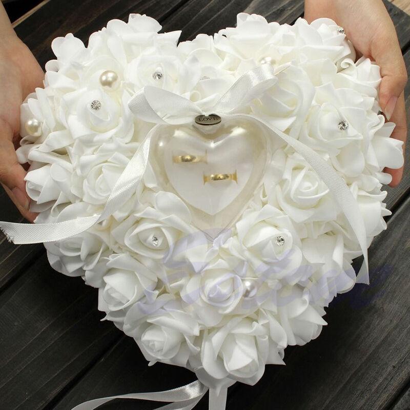 Marfim Cetim Cristal Almofada  - Ring Bearer Pillow avaliação e preço