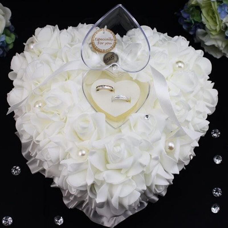 Marfim Cetim Cristal Almofada  - Ring Bearer Pillow avaliação e preço