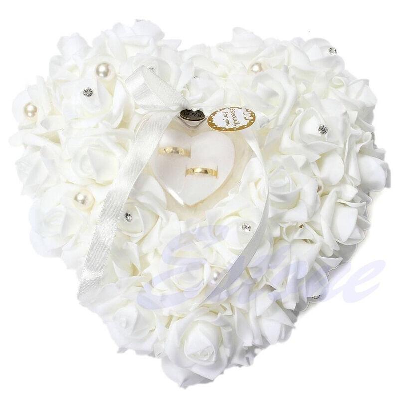 Marfim Cetim Cristal Almofada  - Ring Bearer Pillow avaliação e preço