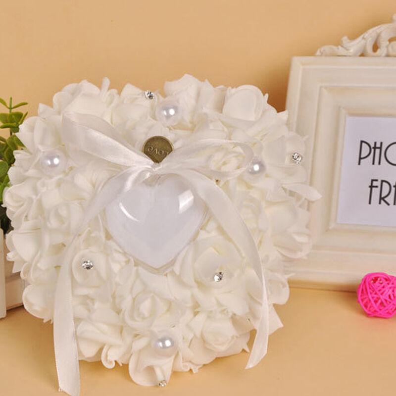 Marfim Cetim Cristal Almofada  - Ring Bearer Pillow avaliação e preço